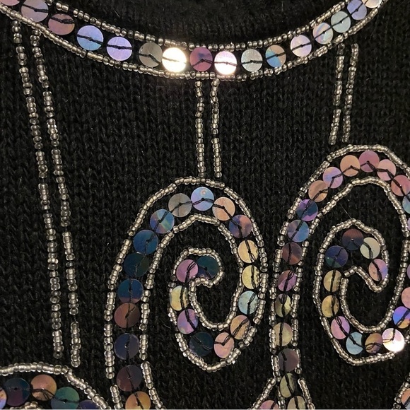 Vintage Angora Wool Silk Blend Bedazzled Embroidered Sequins Cozy Sweater Large - Picture 5 of 14